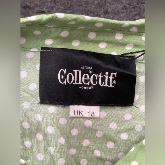 Collectif Polka Dot Blouse, Sage, Size UK 18/US 14, NWT - Picture 4 of 4